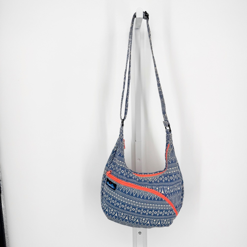 KAVU Sydney Satchel Crossbody Bag Blue Orange Tribal Geometric Canvas One Size